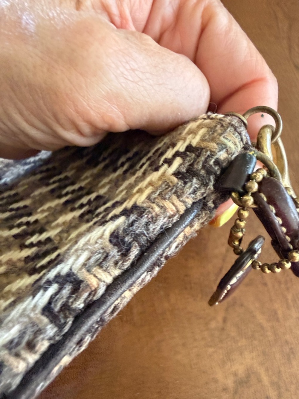 Coach Woven Houndstooth Wristlet - Brown Multi - Picture 7 of 8